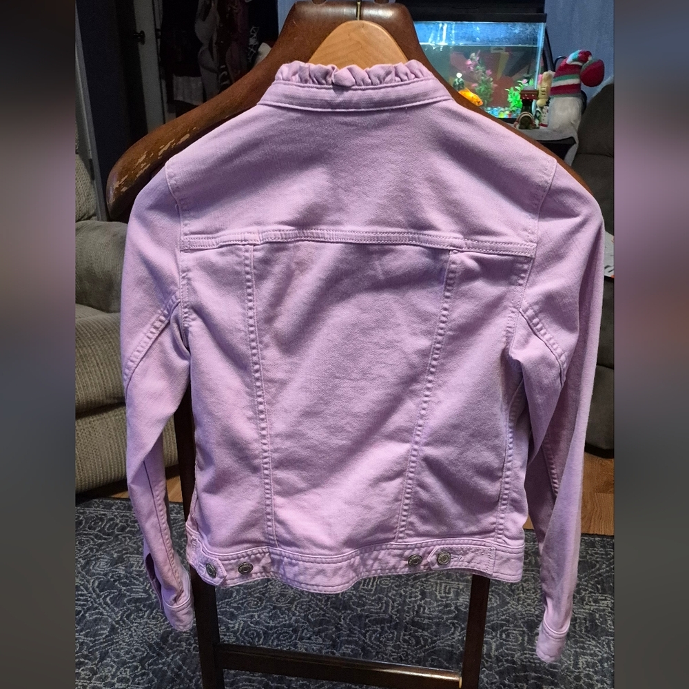 Talbot's Purple Ruffle Neck Denim Jacket - Picture 10 of 11